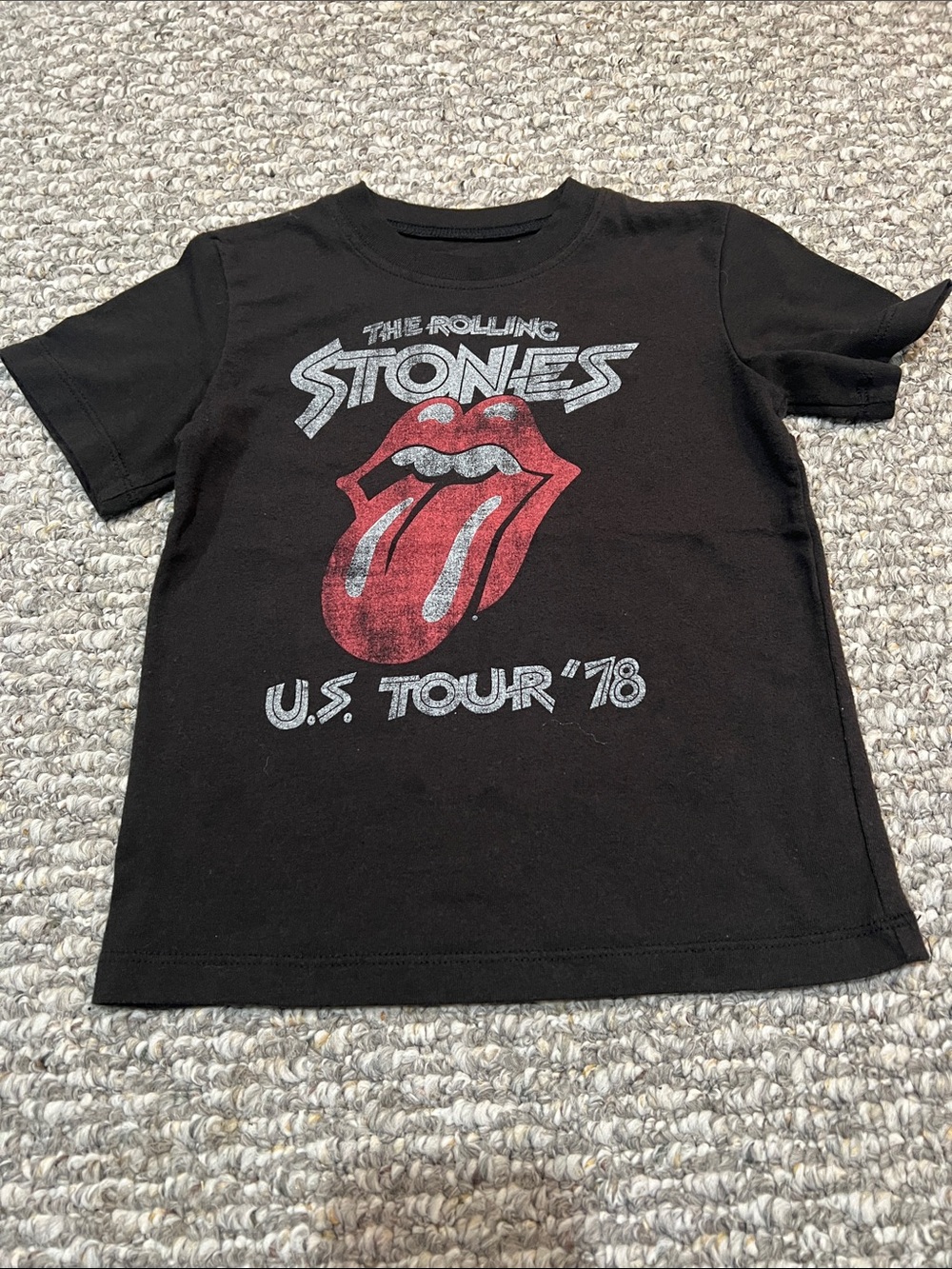 the Rolling Stones Black Kids Tee with Red Tongue Graphic